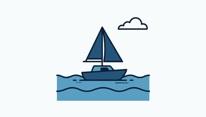 Fototapeta premium Small sailboat on ocean waves vector illustration design