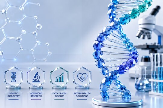 Blue DNA Helix in Medical Research Laboratory