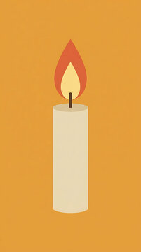 Minimalist flat illustration of a burning candle with flame