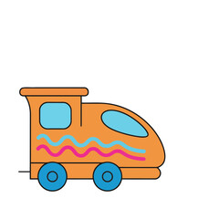 Naklejka premium Orange cartoon train with blue wheels