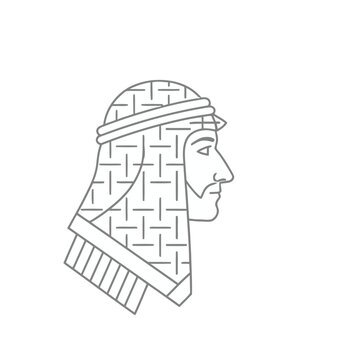 Man in traditional headdress profile line art