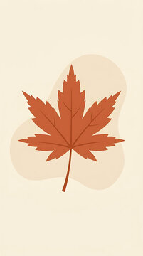 Terracotta maple leaf illustration on beige abstract background