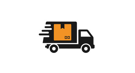 Fototapeta premium Logistics van icon with orange shipping package.