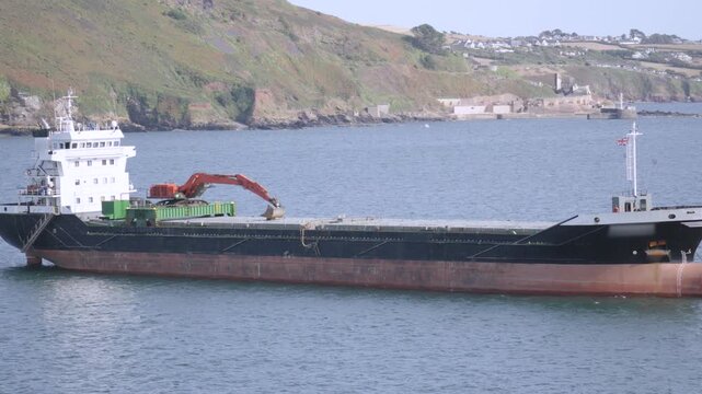 Aggregates Carrier Vessel Ship. A specialised bulk cargo vessel designed to transport construction materials like crushed stone, sand, gravel, and shingle.