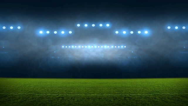 stadium Moving lights, animated flash with people fans. 3d render illustration cloudy sunset	