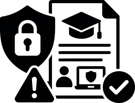 Secure education certificate and data protection warning icon