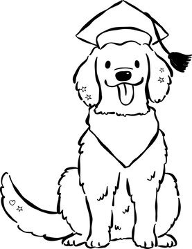 Cute Back to School Dog Outline Golden Retriever with Graduation Cap Cartoon Hand Drawn