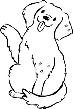 Cute Back to School Dog Outline Golden Retriever Sitting Cartoon Hand Drawn