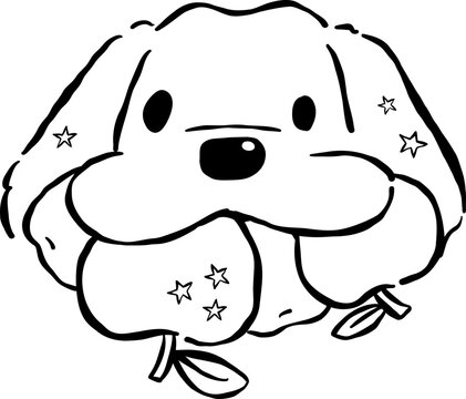 Cute Back to School Dog Outline Golden Retriever Holding Apples in Mouth Cartoon Hand Drawn