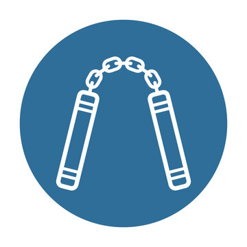 Vector line icon of nunchaku on blue circle background