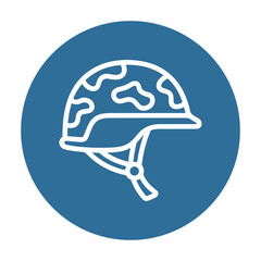 Naklejka premium Military helmet vector line icon on blue circle background
