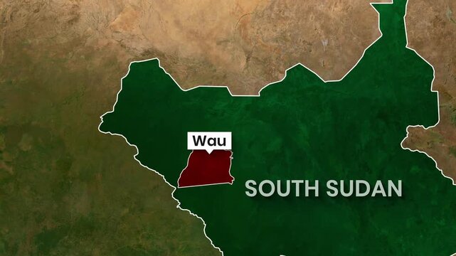 Animated map footage highlighting Wau region within South Sudan boundaries