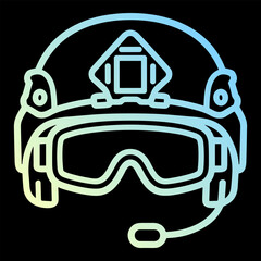 Naklejka premium Vector line icon of tactical helmet with goggles and headset
