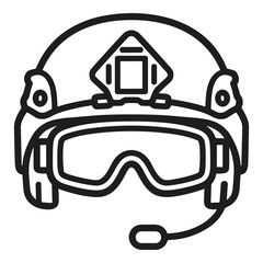 Naklejka premium Tactical helmet with goggles and microphone vector line icon
