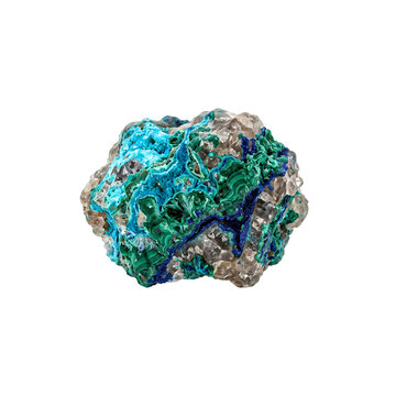 Mineral specimen featuring vibrant blue and green malachite and azurite crystals clustered together.