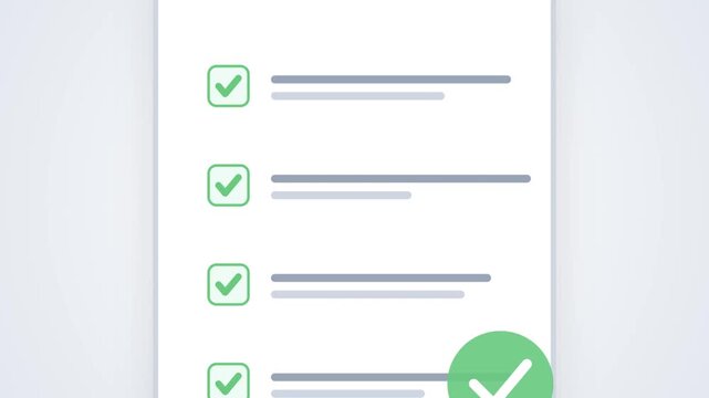 Animated Approval Checklist Clipboard Icon with Green Success Checkmarks and Professional Blue Accents