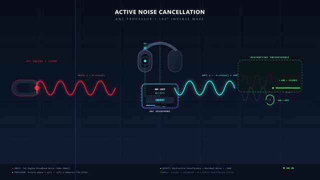 Active Noise Cancellation Technology Circuit Board Animation Blue Green Gradient
