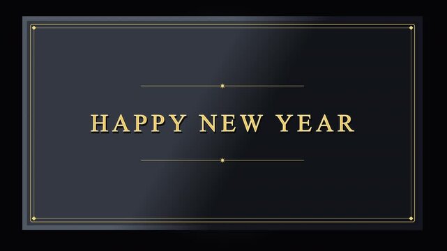 3d motion graphic animation with golden happy new year text swelling on a dark metal plate