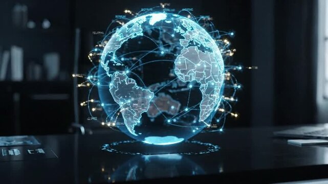 Global business network with digital world map and data connections