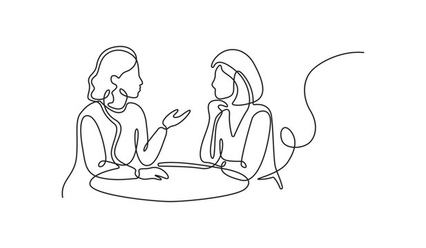 Two women talking vector icon minimalist continuous line drawing