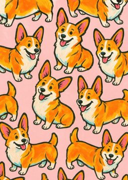 Playful corgi pattern wallpaper.