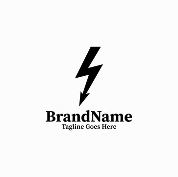 Black image vector logo silhouette of thunder lightning bolt icon for weather app on white background