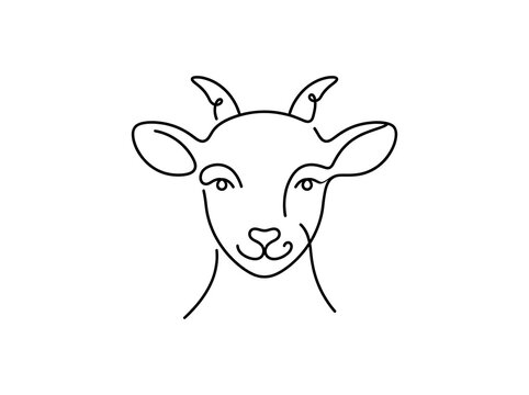 Continuous line drawing of a goat head