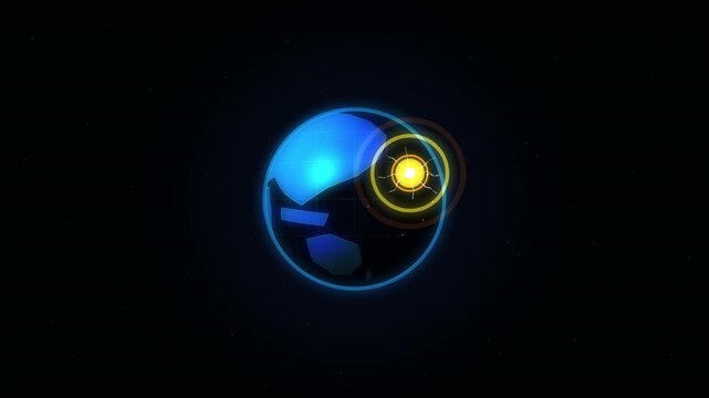 Animated planet Earth exploding in space, digital destruction footage with pixelated effects