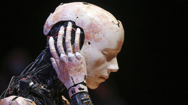 Robot listens to sounds during a technology demonstration at a conference