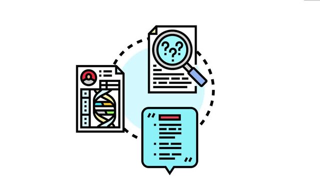 Case file documentation process shows analyzing client data, studying medical history, and delivering factual evidence for legal or investigative proceedings