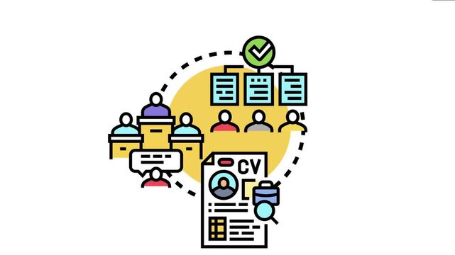 Legal professionals processing applications for case law excerpt intake, reviewing curriculum vitae and conducting interviews for selection and approval in a professional setting