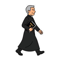 Naklejka premium Catholic Priest Walking Holding a Bible Illustration.