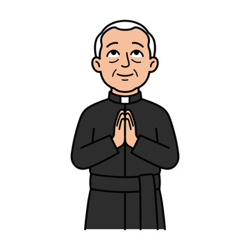 Cartoon illustration of a praying Catholic priest.