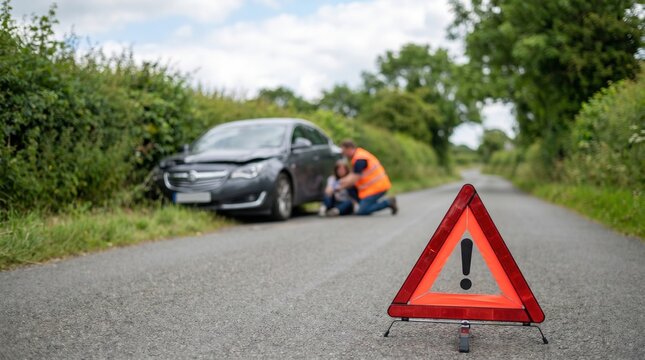 Roadside assistance helping driver with car breakdown in rural area