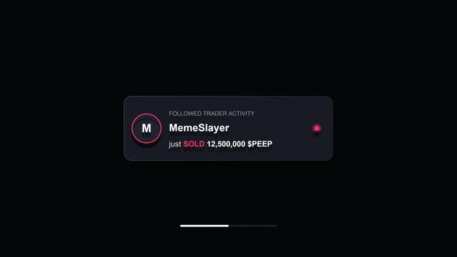 Dark Mode Cryptocurrency Trader Activity Notification Interface Pop Up Element