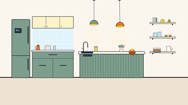 Minimalist Kitchen Animation featuring Floating Kitchenware Motion