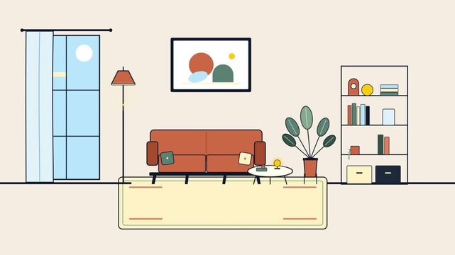 Minimalist Animated Living Room Scene Motion