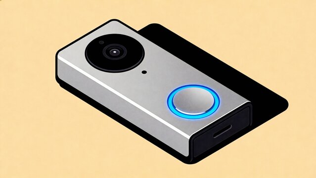 Isometric Smart Security Video Doorbell with Integrated Camera and Button
