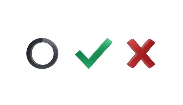 Set of 3d Symbols Representing Loading Circle Checkmark and Cross