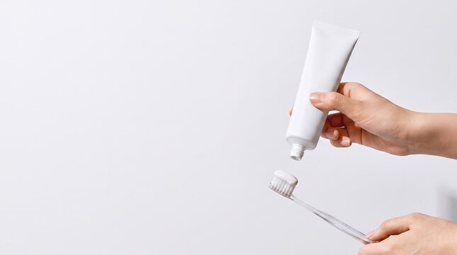 Dental Hygiene Concept with White Plastic Toothpaste Tube Mockup and Toothbrush with Copy Space