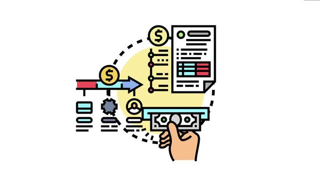 Business process icon cash flow movement and financial planning, detailing income and spending for effective budgetary control and investment analysis