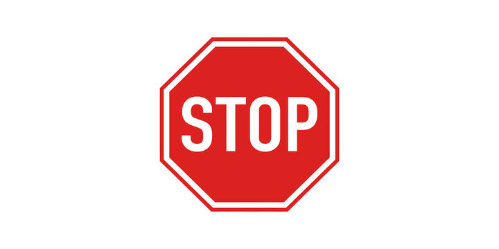 Red octagon stop traffic sign symbol for navigation and road control.