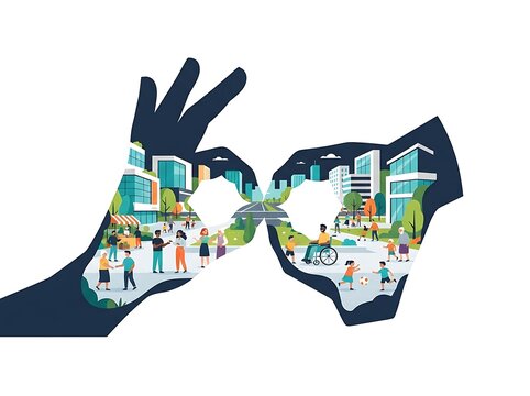 Inclusive community depicted through hand gesture communication