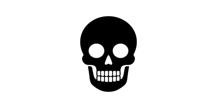 Black skull silhouette icon design for gothic style or horror art.