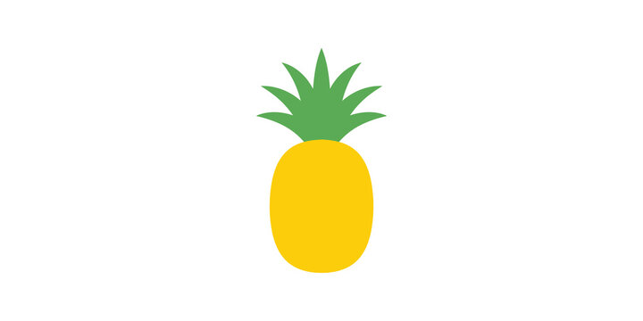Yellow pineapple icon with green leaves for tropical fruit marketing.
