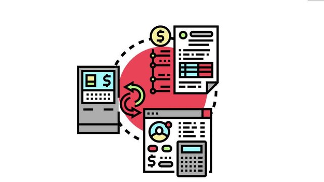 Financial transactions summary concept visualizes cash flow management, budgeting, and accounting processes, including payments, spending, and income tracking