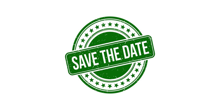 Save the date green rubber stamp for event announcements and reminders.
