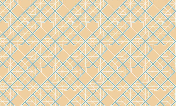 Diagonal Diamond Crosshatch Seamless Vector Pattern in Peach and Blue &mdash; Geometric Grid Repeat