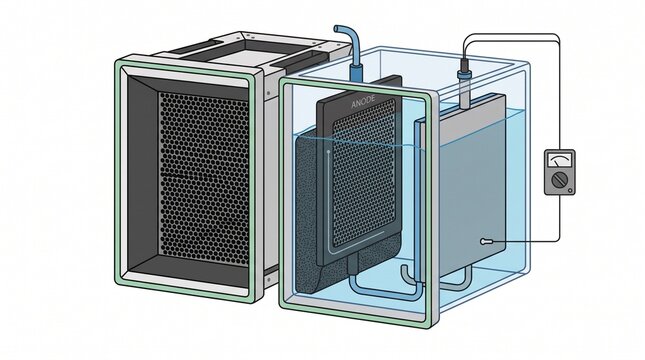 Plain Vector Illustration of Microbial Fuel Cell Wastewater Purification Reactor