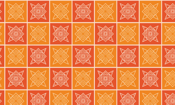 Red Orange Batik Kawung Seamless Vector Pattern &mdash; Bold Medallion Square Repeat for Textile and Wallpaper
